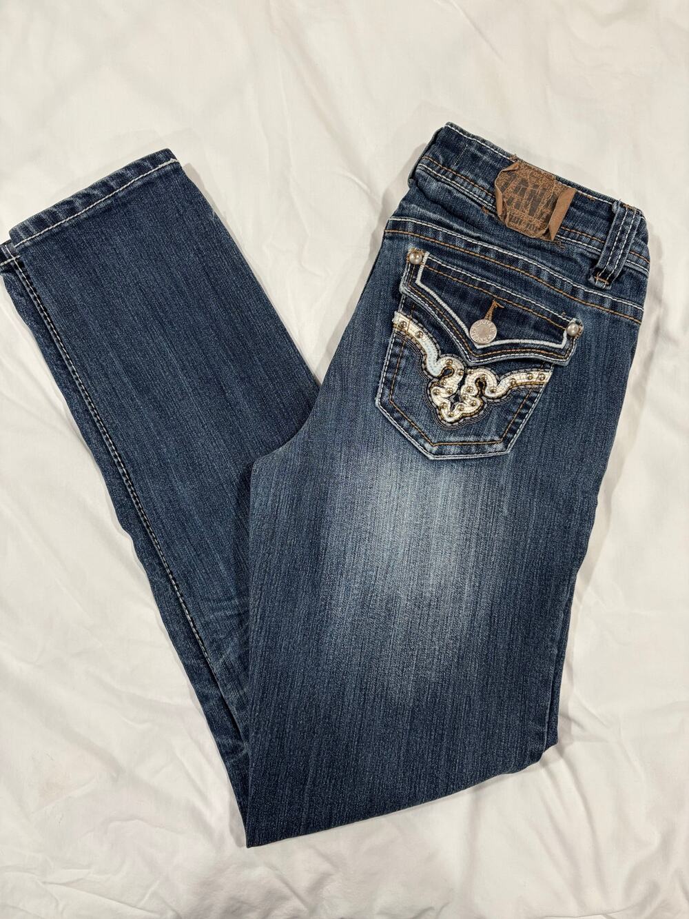 Zanadi Junior Size 9 Embellished Pockets Denim Skinny Low Rise Jeans